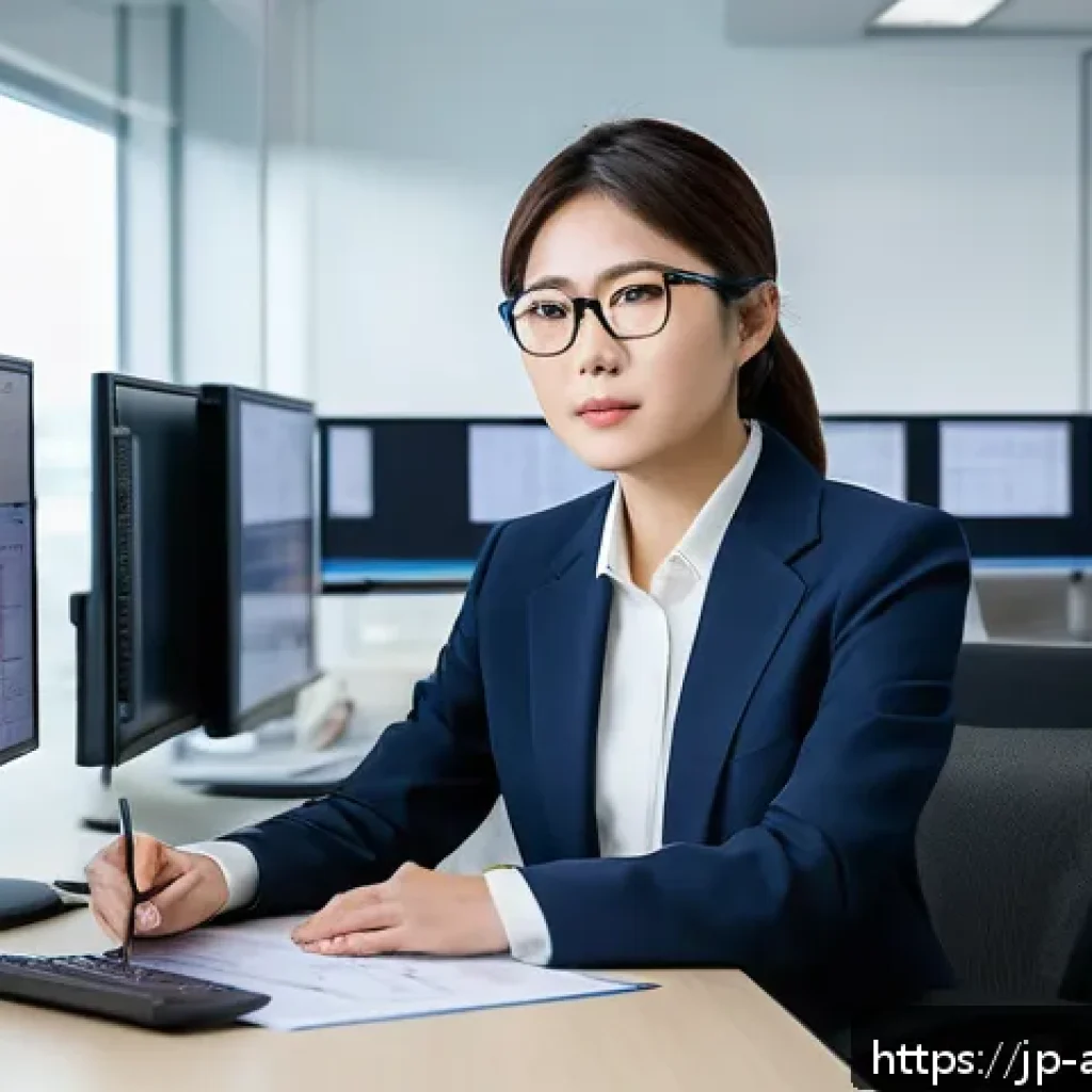 행정안전 전문가로 성장하기 위한 로드맵 - A modern Japanese administrative safety expert office scene, featuring a professional young Japanese...