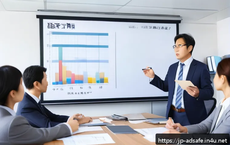 행정안전 자격증 취득의 중요성 - A professional Japanese office environment where a confident middle-aged man wearing business casual...