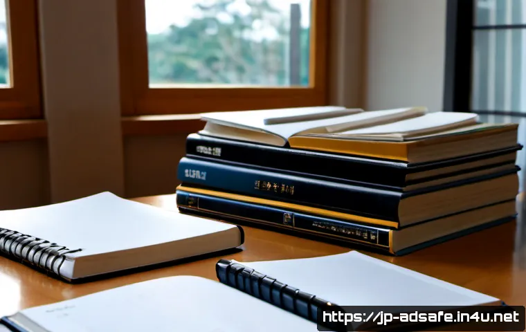 행정안전 전문가를 위한 추천 서적 - Photorealistic Japanese public administration expert studying a curated stack of blank-spined policy...
