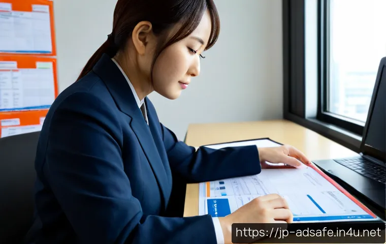 행정안전 실무자를 위한 자격증 비교 - Photorealistic Japanese municipal administration professional at a clean office desk, thoughtfully c...